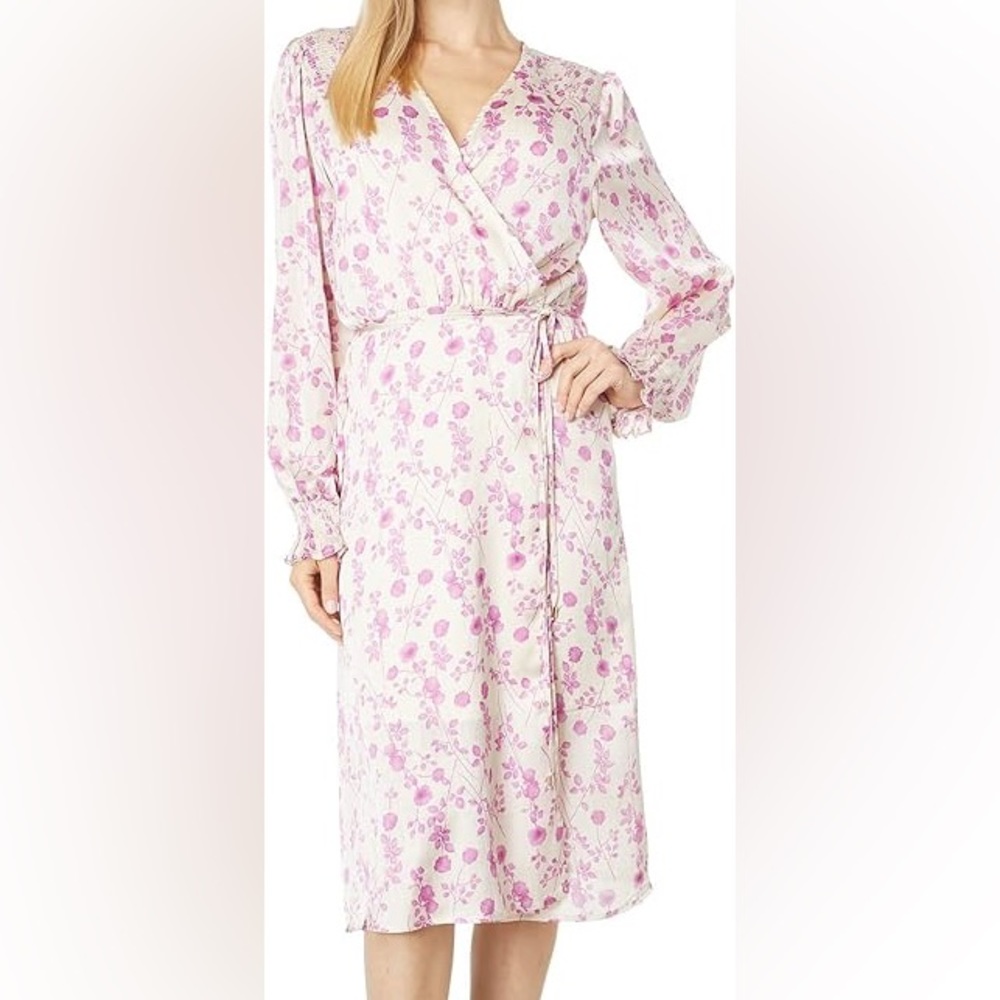Bishop + Young Camila Long Sleeve Wrap Dress Wildflower Print Pink/Purple NWT